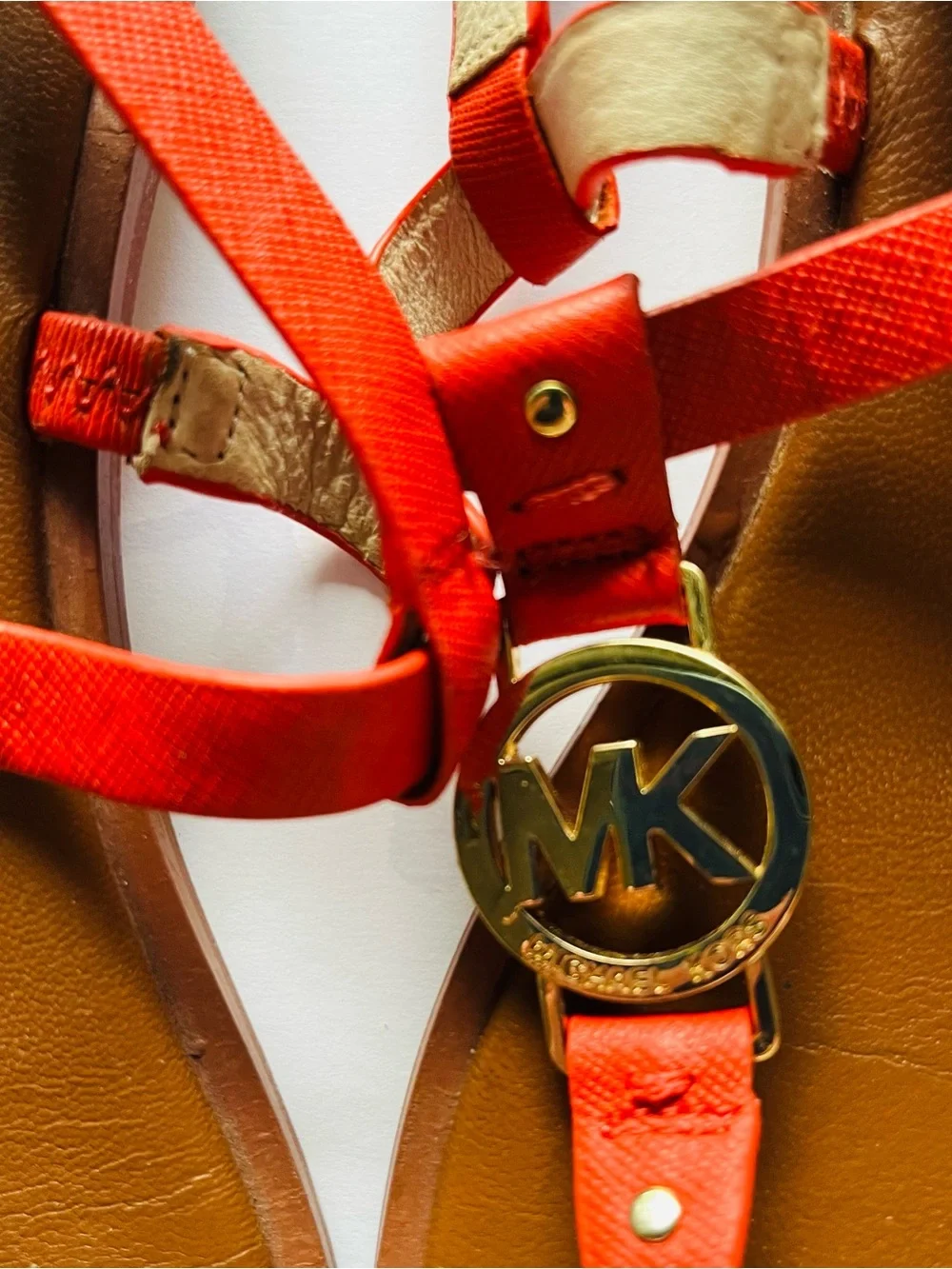 Michael Kors Orange Brown Leather Sole Sandals